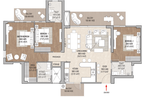 3 BHK unit plan of Purva Estrella Lokhandwala Andheri West