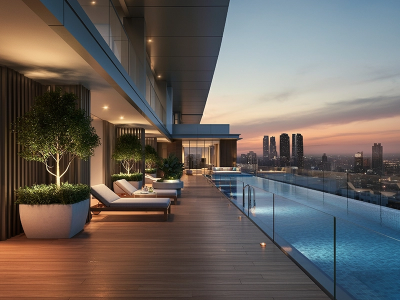 Sun deck and lounge zone at Purva Estrella Lokhandwala Andheri West